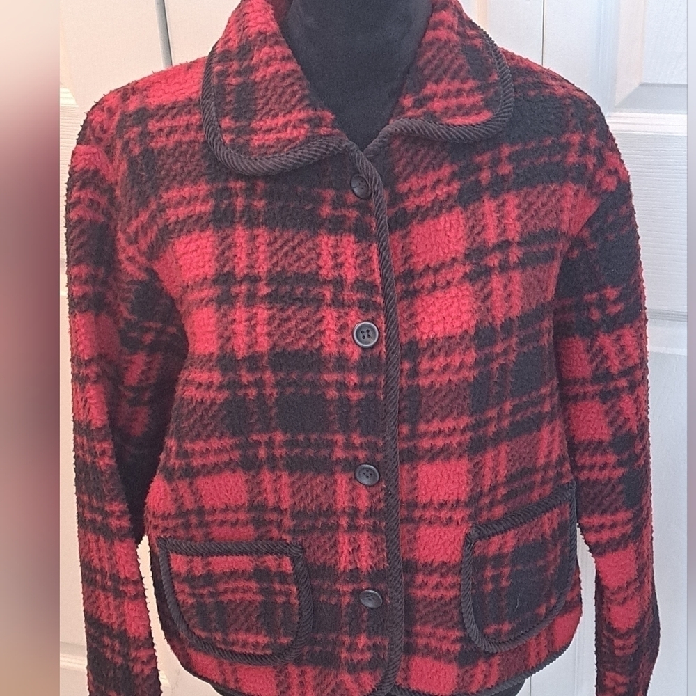 Kathy Ireland Buffalo Check Fleece Cropped Jacket